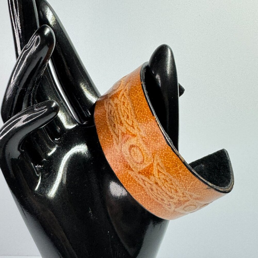 Vintage Leather Cuff Bracelet Rust Orange Colour Boho Eclectic Costume Jewelry